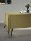 PERLE Yağ Yeşili Keten Dokulu Masa Örtüsü