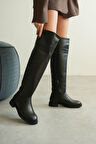Kadın Goxi Düz Tabanlı Dizüstü Çizme - siyah-deri