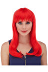 MOBGİFT Uzun Düz Parti Peruğu Kırmızı