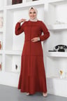 Dikiş Detaylı Elbise KİREMİT