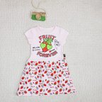Momikon Kız Çocuk Fruit Forever Yazılı Çilek Desenli Pamuklu Elbise