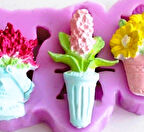 3'lü Çiçek Saksı Süzgeç Lavanta Sümbül Ayçiçeği Magnet Silikon Kalıp K-567, Kokulu Taş Mum Kalıbı