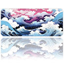ilyuka Mouse Pad 70x30 cm Büyük Boy XL Gaming Mousepad MP457030 Kaymaz Kauçuk Taban Dikişli Kenar Japanese Waves