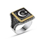 Gümüş Türk Bayrağı Ay Yıldız Erkek Yüzük