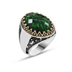 Gümüş Yeşil Zirkon Taşlı Erkek Yüzük