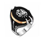 Gümüş Siyah Taşlı Kartal Pençesi Osmanlı Devlet Arması Erkek Yüzük