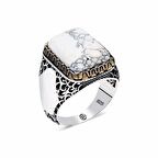 ​Gümüş Beyaz Havlit Taşlı Kare Erkek Yüzük