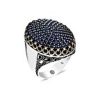 Gümüş Lacivert Zirkon Taşlı Oval Erkek Yüzük