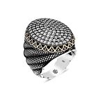 Gümüş Beyaz Zirkon Taşlı Oval Erkek Yüzük