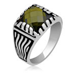 Gümüş Zeytin Yeşili Zirkon Taşlı Çocuk Erkek Yüzük