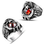 Gümüş Ayyıldız Hava Kuvvetleri Kırmızı Taşlı Erkek Yüzük