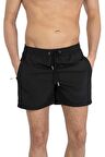 Siyah Su İtici Özellikli Düz Renk Basic Erkek Plaj Deniz Şort Mayo - 301-Siyah