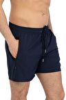 Lacivert Likralı Esnek Kumaş Su İtici Özellikli Düz Renk Erkek Plaj Deniz Şort Mayo - 2201-Lacivert