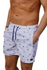 Su İtici Özellikli Dijital Baskılı Erkek Plaj Deniz Şort Mayo - 101-Beyaz