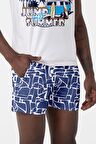 Su İtici Özellikli Dijital Baskılı Erkek Plaj Deniz Şort Mayo - 203-Lacivert