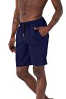 Lacivert Uzun Boy Basic Model Su İtici Özellikli Düz Renk Erkek Plaj Deniz Şort Mayo - 2206-Lacivert