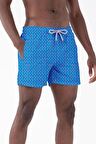 Su İtici Özellikli Dijital Baskılı Erkek Plaj Deniz Şort Mayo - D024-Saks Mavi