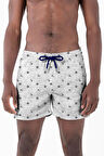 Su İtici Özellikli Dijital Baskılı Erkek Plaj Deniz Şort Mayo - 0204-Beyaz