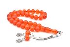 Gümüş Kaplama Püsküllü Küre Turuncu Sıkma Kehribar Tesbih