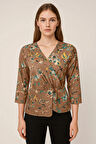 Saten Bluz Çİçek Desenli Dijital Baskı Regular Fit