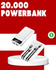 20.000mAh PD Powerbank LED Işık LCD Ekran Dahili Kablo Çoklu Giriş