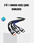 3 Başlıklı Hızlı Şarj Kablosu Metal Alaşımlı Dayanıklı ve Akıllı Çipli