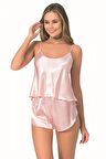 Markano  Somon Saten Babydoll Şort Takımı