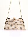 Markano Bej Suni Kürk Zincirli El ve Omuz Clutch Portföy Çanta