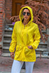 Markano Sarı Yıldız Kapüşonlu Cepli İnce Yağmurluk