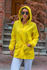 Markano Sarı Yıldız Kapüşonlu Cepli İnce Yağmurluk