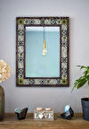El Yapımı, Patchwork Temalı, Masif Ahşap Ve Desenli Mermerden Dekoratif Ayna - 48x63cm - 002.1