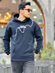 Miron Lacivert Üç İplik Head Chopper Nakışlı Oversize Kapşonlu Sweatshirt