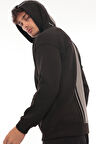 Miron Siyah Sırt Şeritli Kapüşonlu Üç İplik Oversize Sweatshirt-2437 