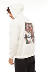 Miron Beyaz Sırtı Etnik Baskılı Kapüşonlu Üç İplik Oversize Sweatshirt-2438 