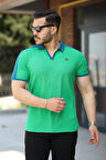Miron Yeşil Nakışlı V Polo Yaka Kısa Kollu Tişört-2524