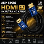 HDMI 2.1 Kablo 1.8 Metre 8K Ultra HD 48Gbps eARC HDR VRR 4K 120Hz Altın Uçlu PS5 Xbox Series X Yüksek Hızlı HDMI Kablo