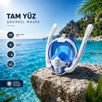 Kenly Çift Tüplü Full Face Şnorkel Maskesi L-XL , S- M  Tam Kuru Dalış ve Yüzme Maskesi 180° Panoramik Görüş