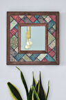 Patchwork Temalı - Desenli Mermer Dekoratif Ayna - 34x34cm - 023.1