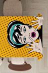 Sarı Pop Art Temalı Dokuma Leke Tutmaz Masa Örtüsü MSO069