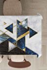 Lacivert Geometrik Dokuma Leke Tutmaz Masa Örtüsü MSO091