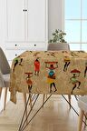 Bej Etnik Desenli Dokuma Leke Tutmaz Masa Örtüsü MSO106