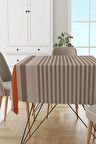 Bej Çizgi Desenli Dokuma Leke Tutmaz Masa Örtüsü MSO177