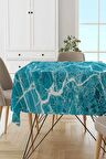 Turkuaz Mermer Görünüm Dokuma Leke Tutmaz Masa Örtüsü MSO239