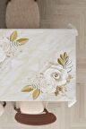 Gold Çiçek Desenli Dokuma Leke Tutmaz Masa Örtüsü MSO437