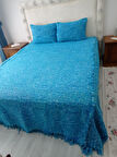 Tavşan Tüyü Peluş El Dokuma Yumuşak Dokulu Çift Kişilik Yatak Örtüsü (280x260)-mavi