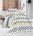 The Ecosse Çarşafı Lastikli Çift Kişilik Nevresim Takımı-Verona Sarı Gri