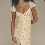 ModaSize Kadın Kısa Kollu çiçek Desen Yırtmaçlı Süprem Elbise