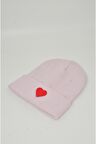 Mottomia Yılbaşı Özel Koleksiyonu Kırmızı Kalp Figürlü Pembe/Pudra Renk Unisex Erkek/Kadın Bere