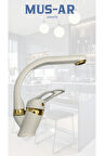 Beyaz Gold Banyo Lavabo Bataryası Musluğu Çeşmesi