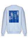 Oversize Bebe Mavisi Baskılı %100 Pamuklu Bisiklet Yaka Unisex Sweatshirt